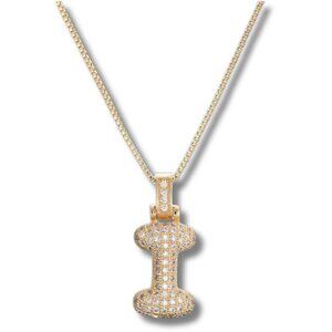 Bubble Letter Initial "I" Pendant w/Chain Necklace